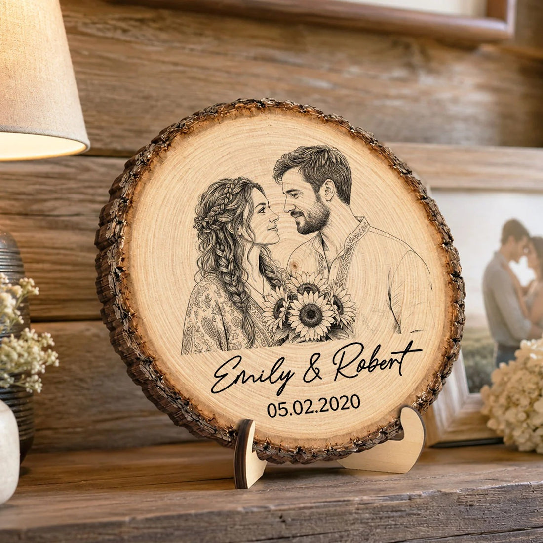 Sketch Style Couple Forever Love Custom Photo - Personalized 2-Layered Wooden Plaque - Anniversary Gift, Wedding Gift For Couple