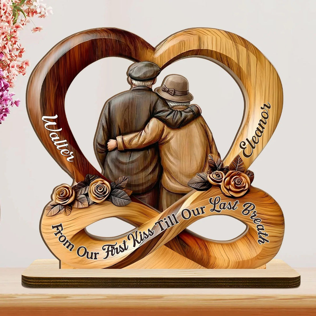 Forever Together Heart Infinity - Personalized 2-Layer Wood Plaque With Flat Base