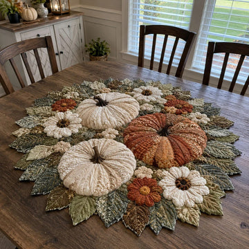 Golden Pumpkin Gathering Custom Shape Quilted Table Topper SN0PT380