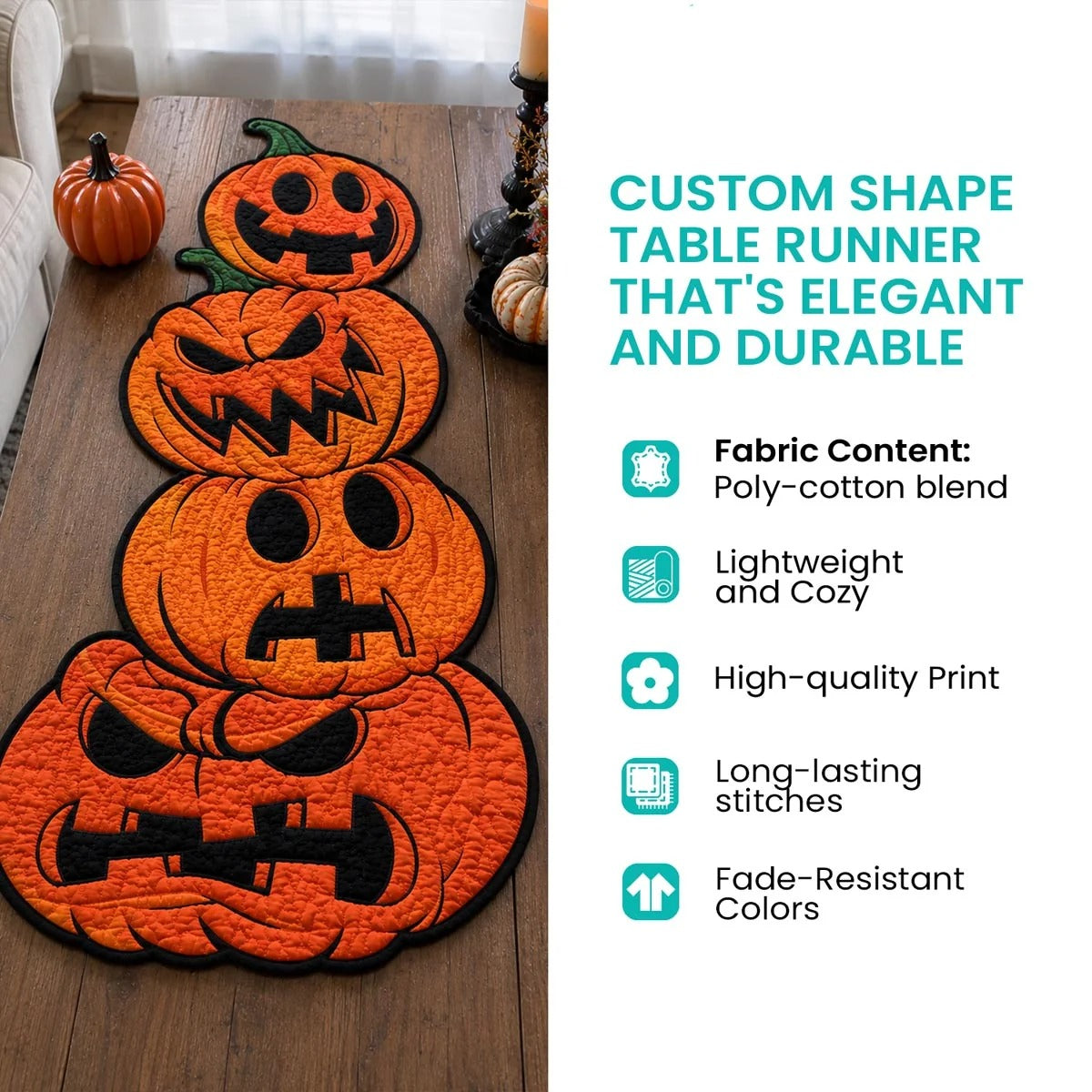 Autumn Pumpkin Harvest Custom Shape Quilted Table Runner SN0DV135
