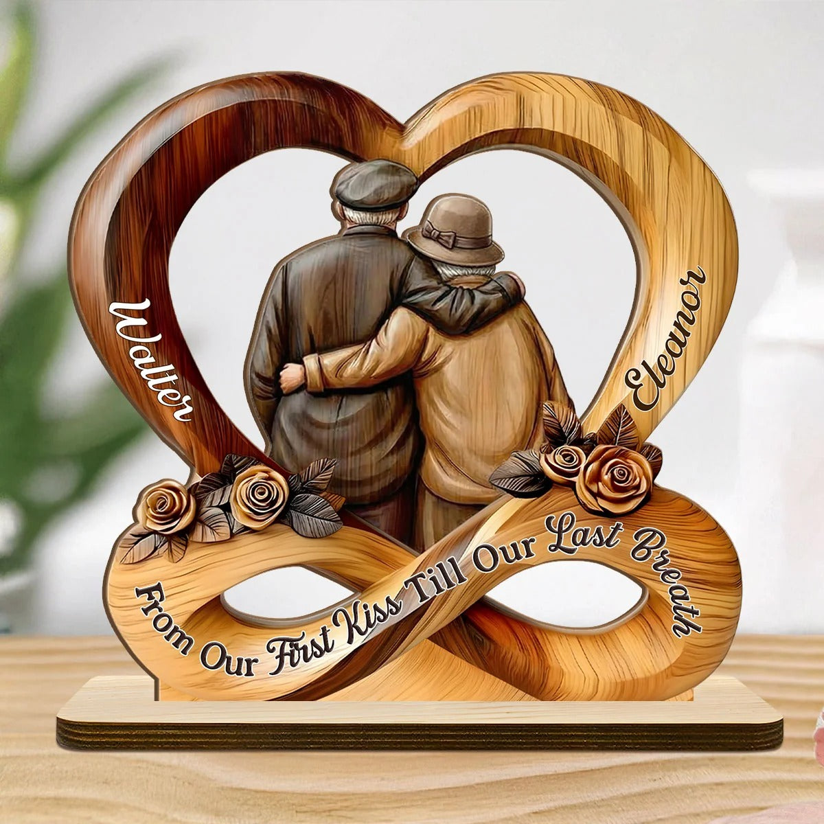 Forever Together Heart Infinity - Personalized 2-Layer Wood Plaque With Flat Base