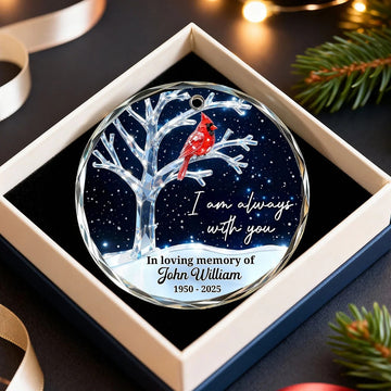 3D Crystal Effect Memorial Winter Tree Cardinals - Personalized Glass Ornament - Remembrance Gift, Sympathy Gift