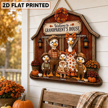 Grandma & Grandpa's Fall Goose Family - Personalized Wood Sign - Fall Season Decoration