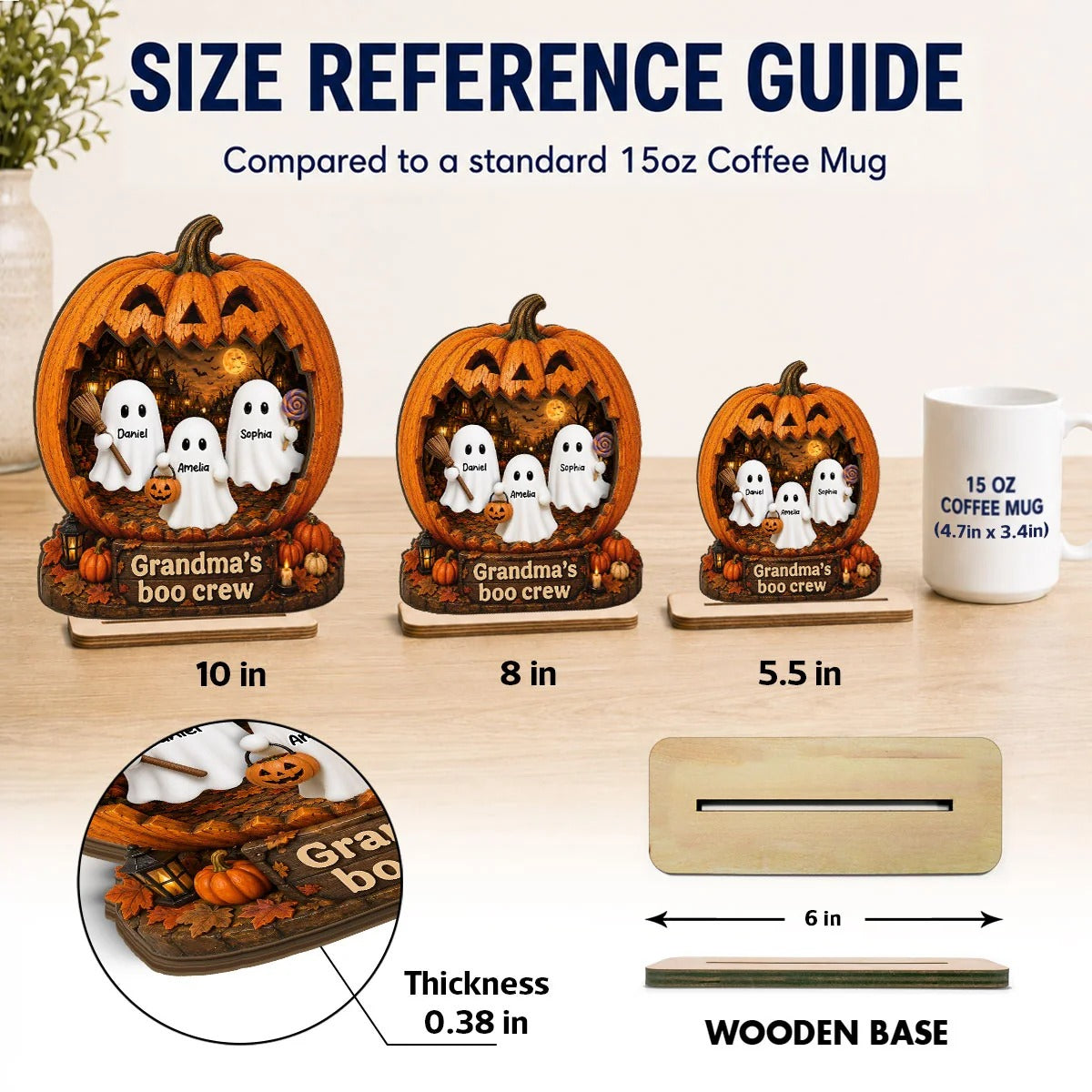 Spooky Halloween Pumpkin Grandma's Boo Crew - Personalized 2-Layered Wooden Plaque - Halloween Decor For Grandma
