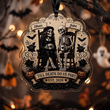 Personalized "Till Death Do Us Part" Halloween Skeleton Couple Ornament - Gothic Anniversary Gift