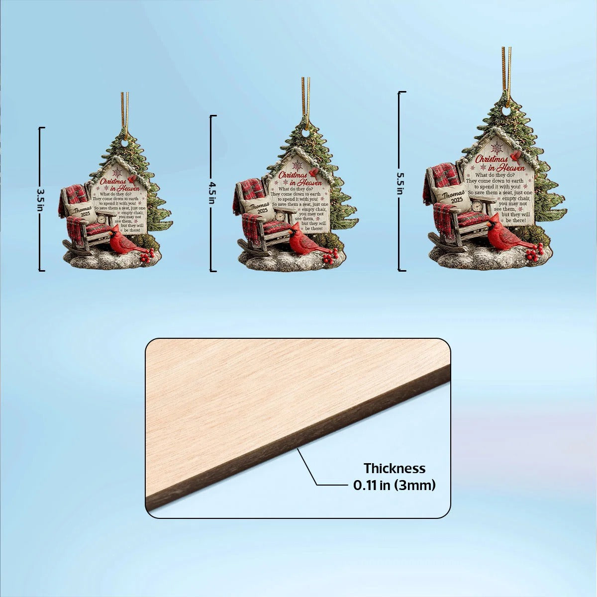 3D Effect Memorial Chair On Christmas - Personalized Wooden Ornament - Christmas Memorial Keepsake For Family
