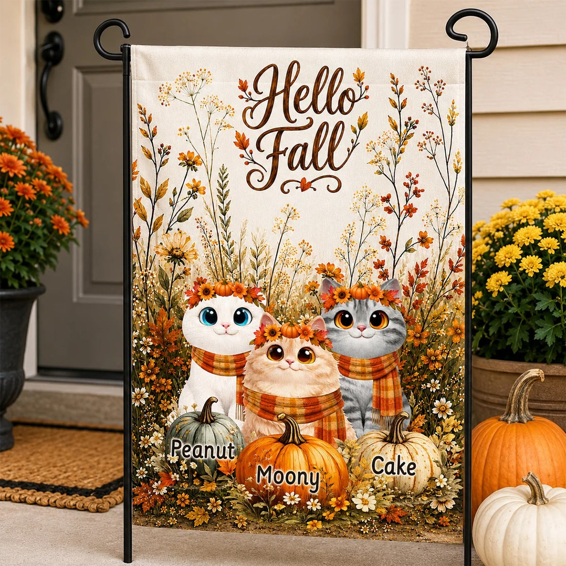 Hello Fall Pumpkins And Cats - Personalized Garden Flag - Fall Season Decor Gift, Gift For Cat Lovers