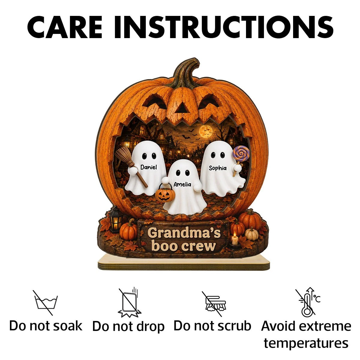 Spooky Halloween Pumpkin Grandma's Boo Crew - Personalized 2-Layered Wooden Plaque - Halloween Decor For Grandma