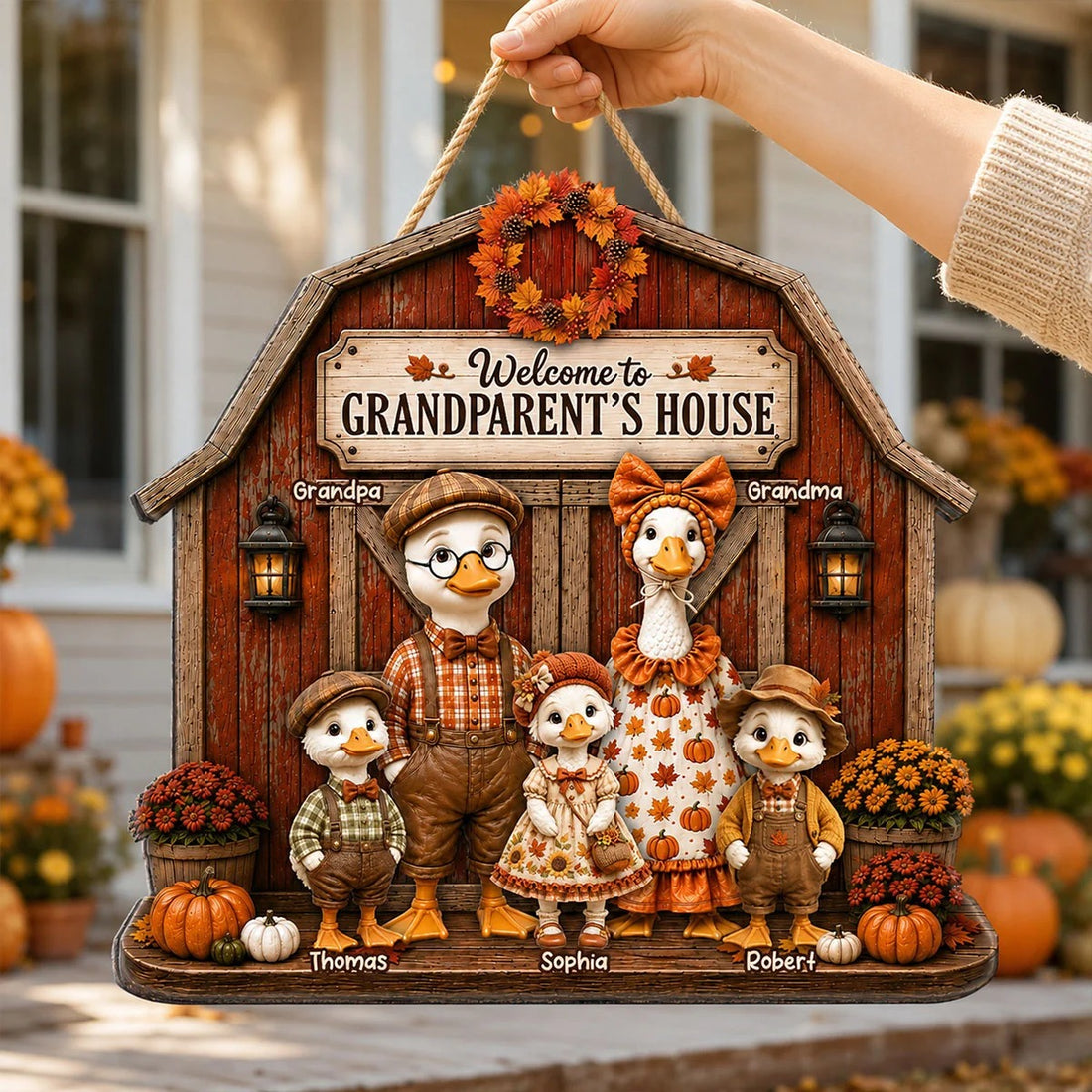 Grandma & Grandpa's Fall Goose Family - Personalized Wood Sign - Fall Season Decoration