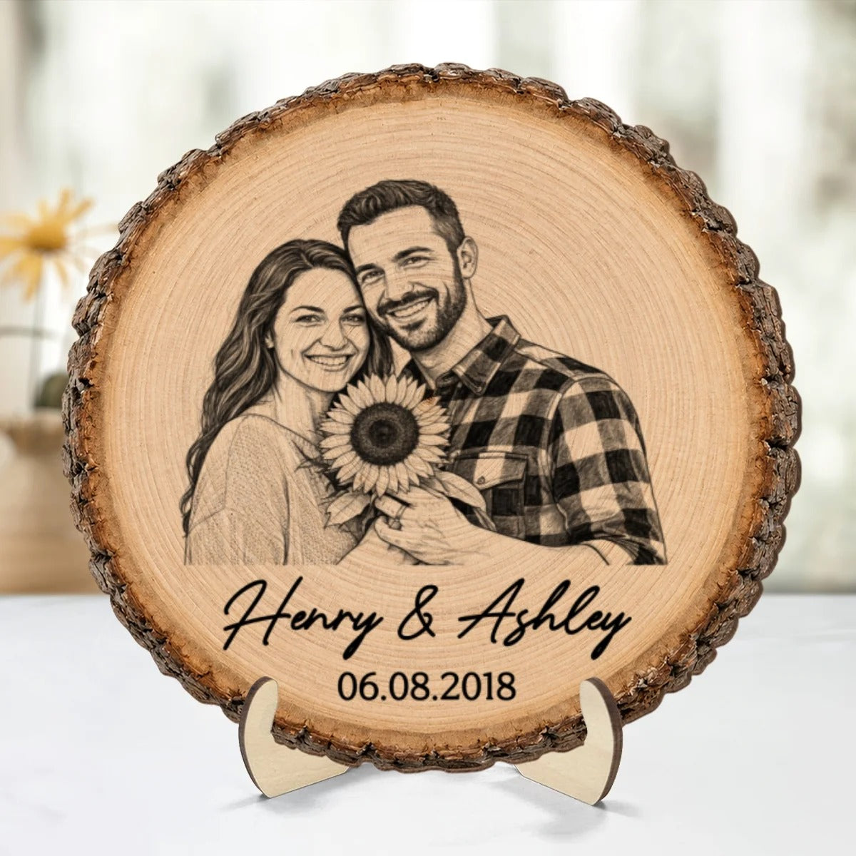 Sketch Style Couple Forever Love Custom Photo - Personalized 2-Layered Wooden Plaque - Anniversary Gift, Wedding Gift For Couple