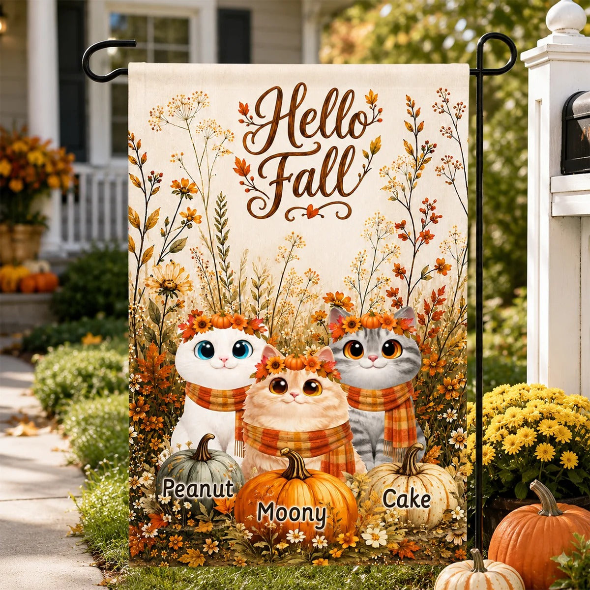 Hello Fall Pumpkins And Cats - Personalized Garden Flag - Fall Season Decor Gift, Gift For Cat Lovers