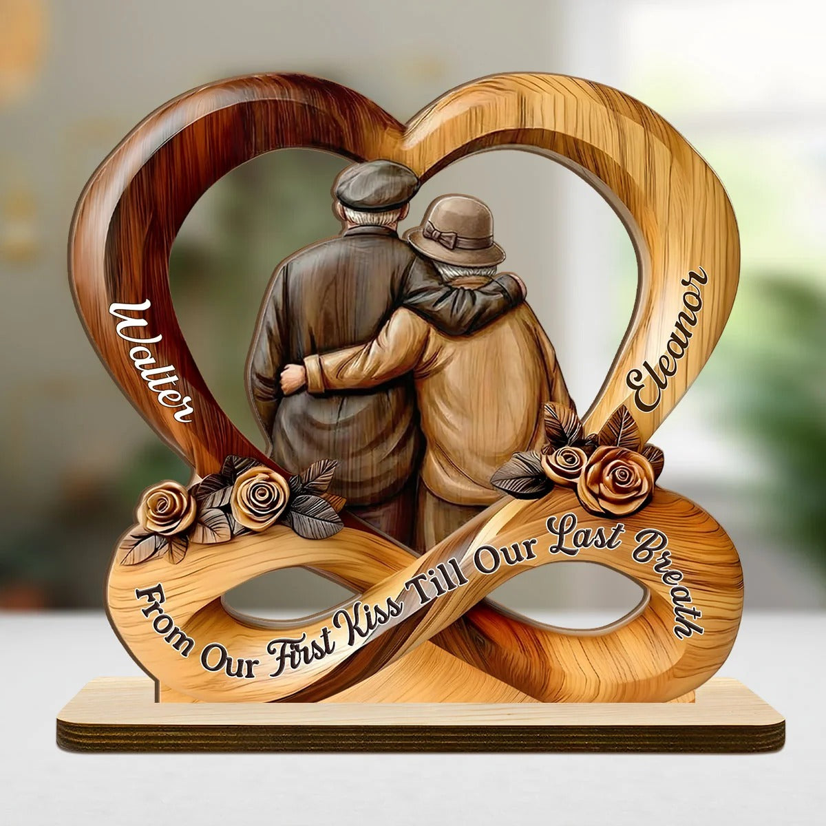 Forever Together Heart Infinity - Personalized 2-Layer Wood Plaque With Flat Base