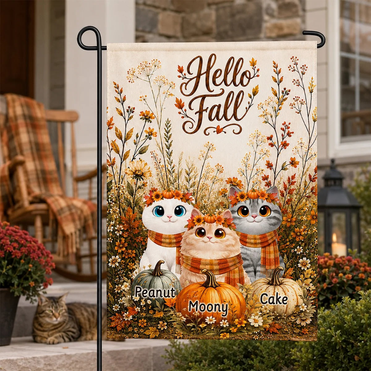 Hello Fall Pumpkins And Cats - Personalized Garden Flag - Fall Season Decor Gift, Gift For Cat Lovers