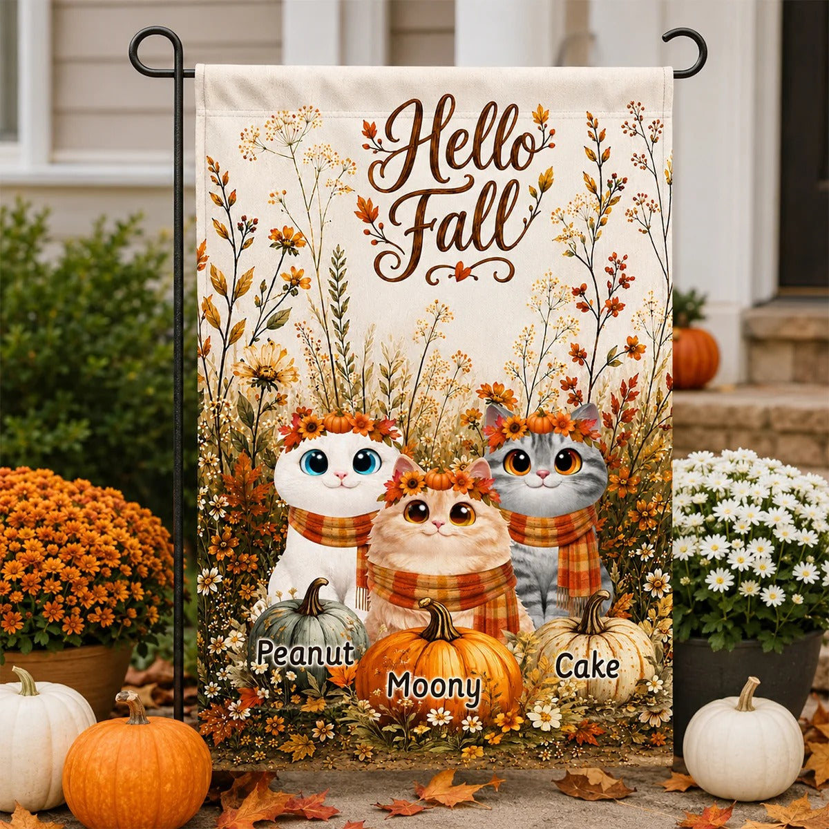 Hello Fall Pumpkins And Cats - Personalized Garden Flag - Fall Season Decor Gift, Gift For Cat Lovers