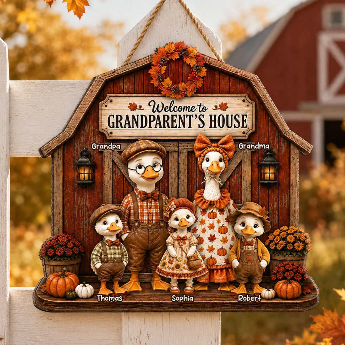 Grandma & Grandpa's Fall Goose Family - Personalized Wood Sign - Fall Season Decoration