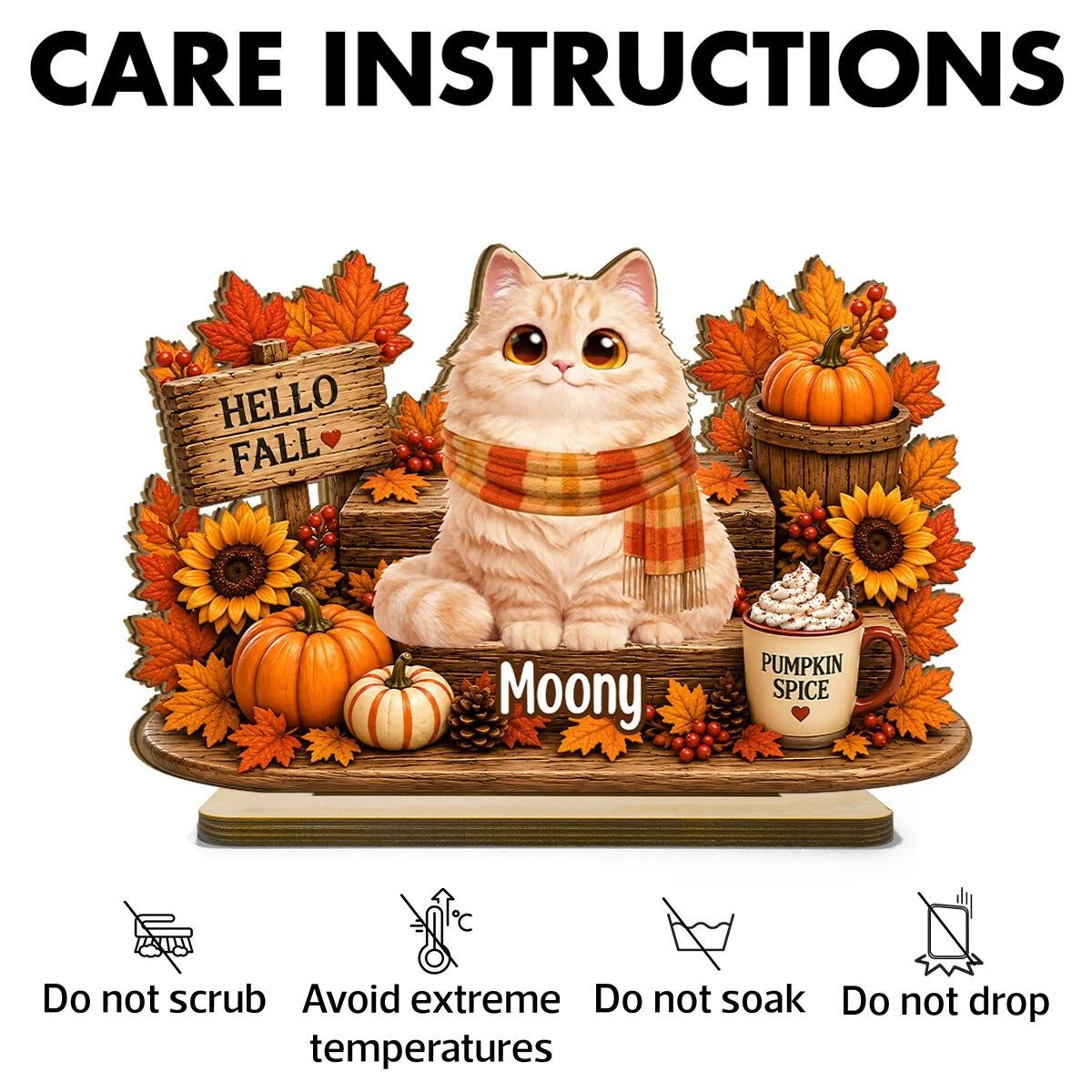 Hello Fall Cute Cats Sitting - Personalized 2-Layered Wooden Plaque - Cozy Fall Decor for Cat Moms, Cat Lovers