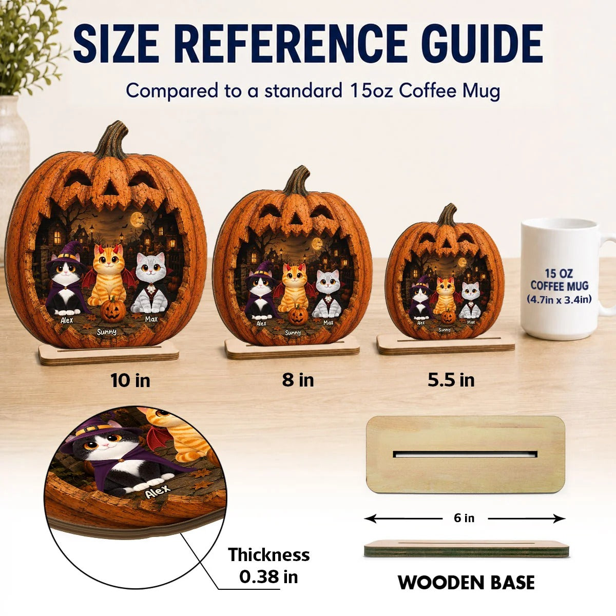 Spooky Halloween Pumpkin Cats 2D Flat Printed - Personalized 2-Layered Wooden Plaque - Halloween Decor For Cat Lovers