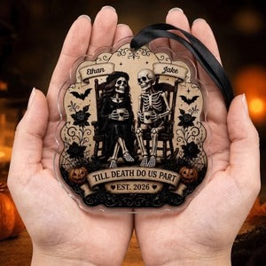 Personalized "Till Death Do Us Part" Halloween Skeleton Couple Ornament - Gothic Anniversary Gift