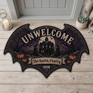 Personalized Bat Halloween Shaped Doormat - Gothic Haunted House Design - Unique Gift For Families