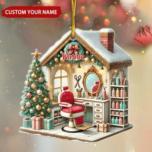 Personalized Hair Salon Christmas Ornament With Name | Exclusive Winter Hairdressing Fairy Tale For Hairdressers Stylists