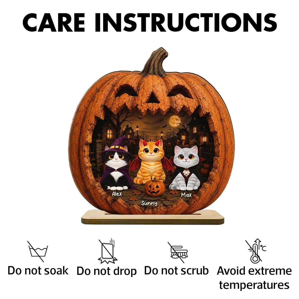 Spooky Halloween Pumpkin Cats 2D Flat Printed - Personalized 2-Layered Wooden Plaque - Halloween Decor For Cat Lovers