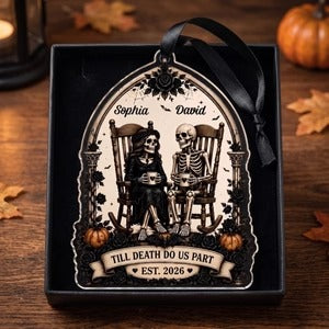 Personalized "Till Death Do Us Part" Halloween Skeleton Couple Ornament - Gothic Anniversary Gift