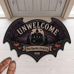 Personalized Bat Halloween Shaped Doormat - Gothic Haunted House Design - Unique Gift For Families