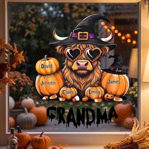 Personalized Highland Cow Pumpkin Decal  Halloween Decor Gift For Grandma