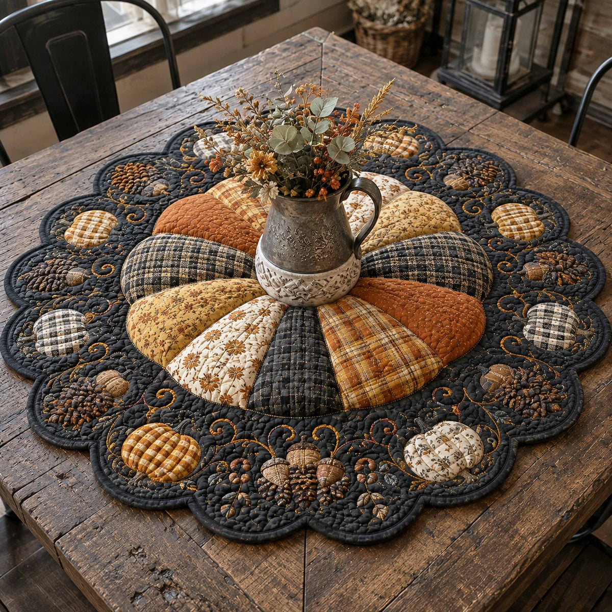 Harvest Pumpkin Custom Shape Quilted Table Topper SN0TD068