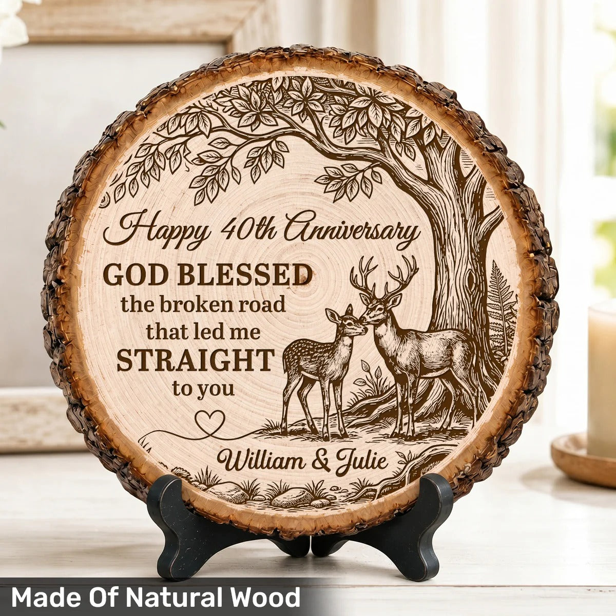 God Blessed Broken Road Deer Anniversary - Personalized Round Wood Slice