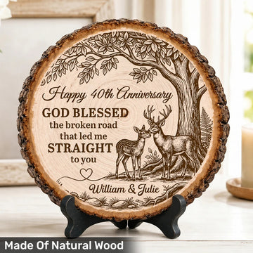 God Blessed Broken Road Deer Anniversary - Personalized Round Wood Slice