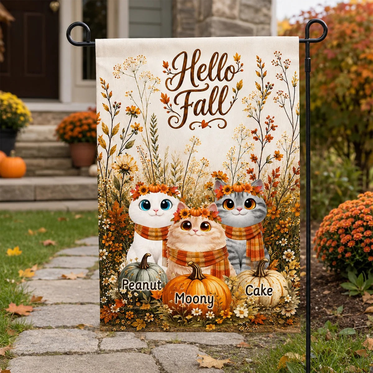 Hello Fall Pumpkins And Cats - Personalized Garden Flag - Fall Season Decor Gift, Gift For Cat Lovers