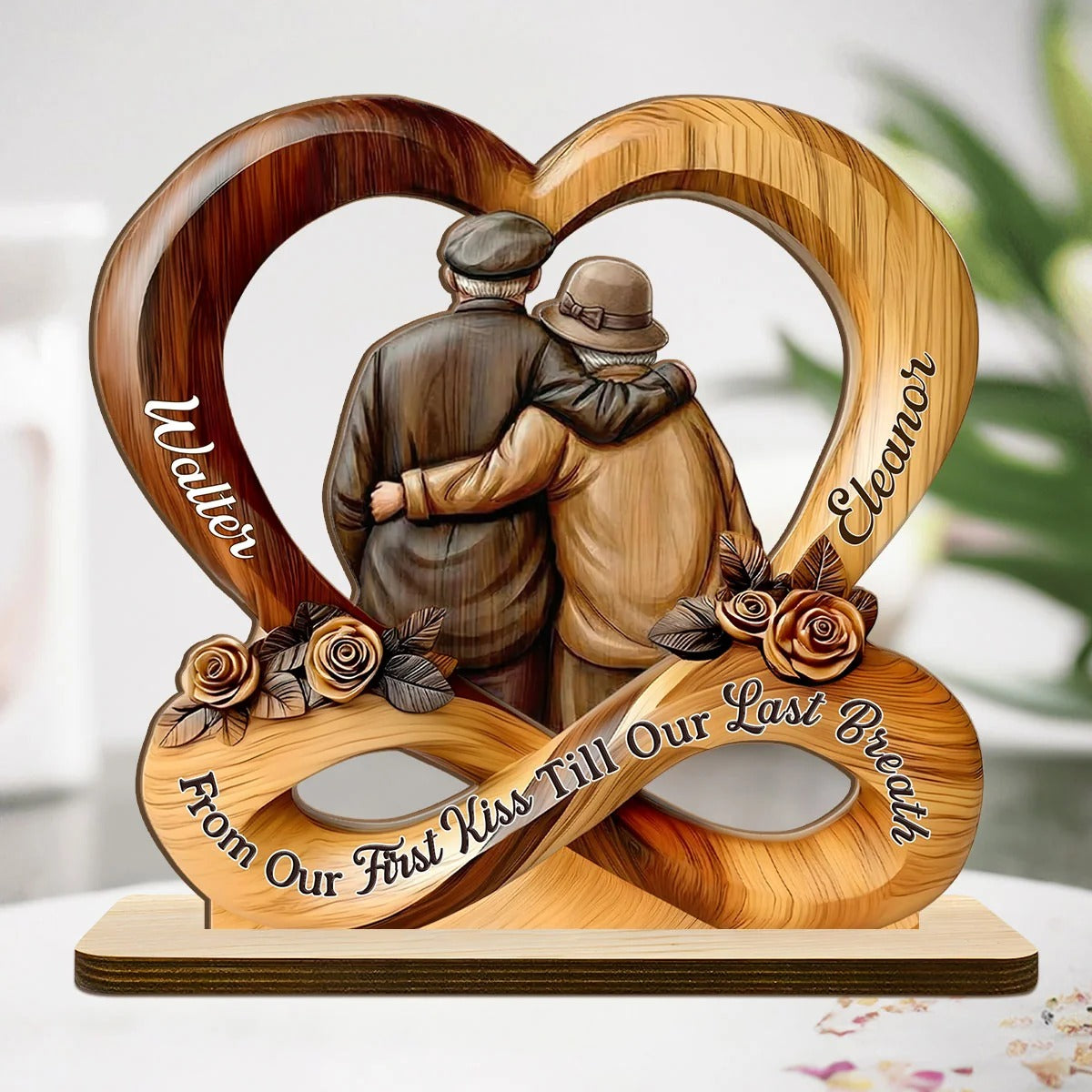 Forever Together Heart Infinity - Personalized 2-Layer Wood Plaque With Flat Base