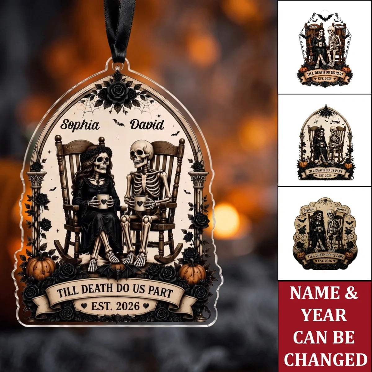 Personalized "Till Death Do Us Part" Halloween Skeleton Couple Ornament - Gothic Anniversary Gift