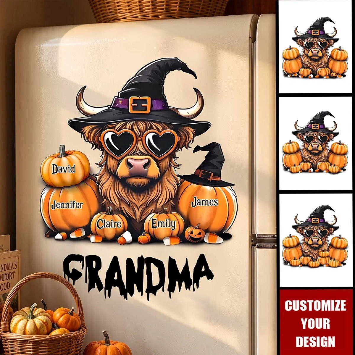 Personalized Highland Cow Pumpkin Decal  Halloween Decor Gift For Grandma