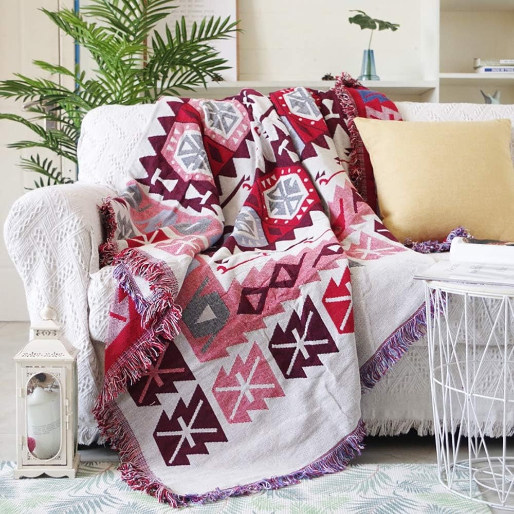 Southwestern Pattern Cotton Linen Woven Line Blanket Sofa Towel EM6