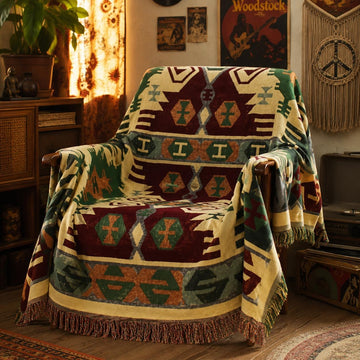 Bohemian Southwestern Cotton Linen Woven Line Blanket Sofa Towel EM4