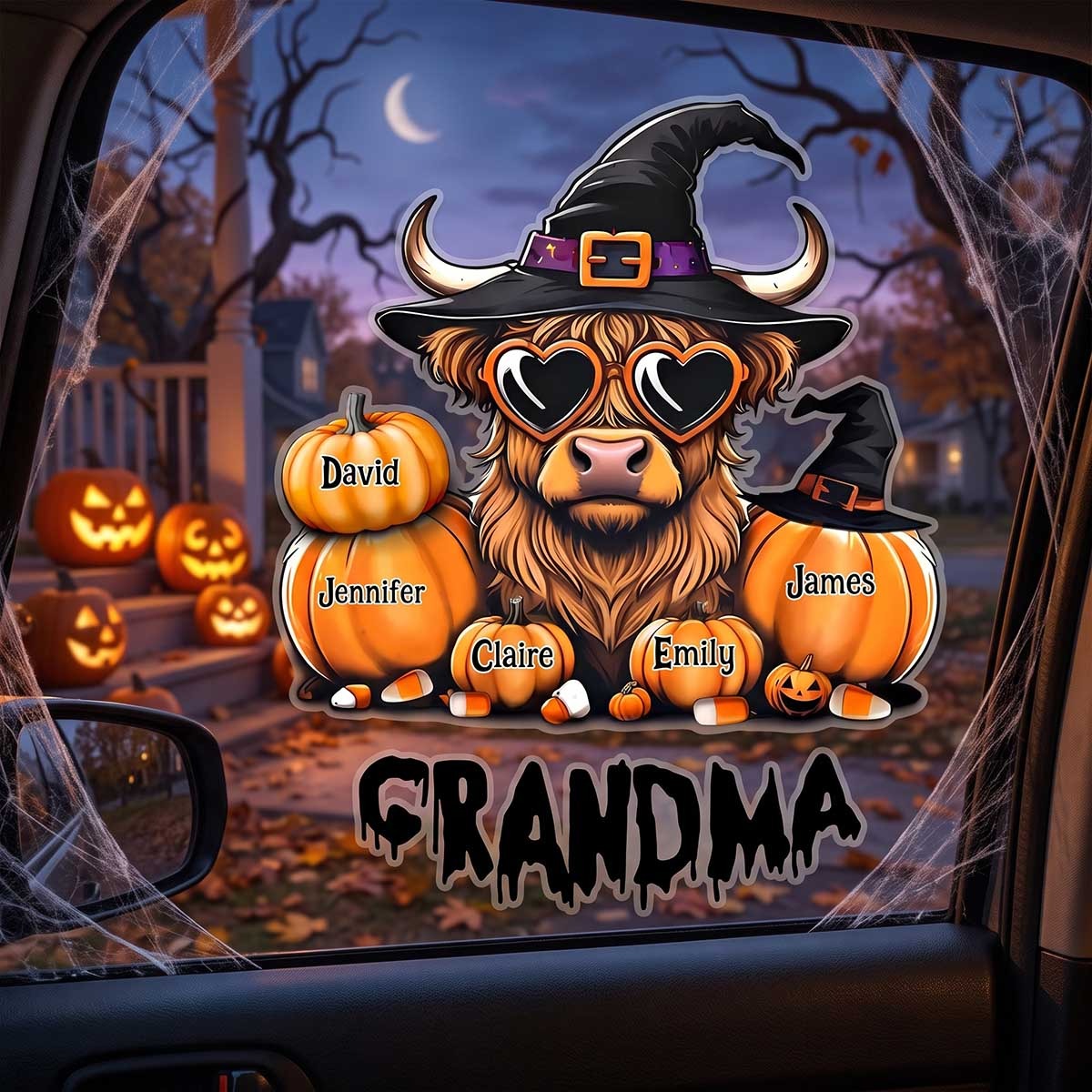 Personalized Highland Cow Pumpkin Decal  Halloween Decor Gift For Grandma