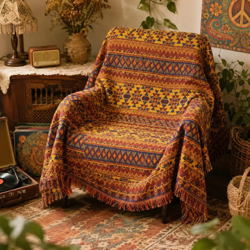 Retro Boho Cotton Linen Woven Line Blanket Sofa Towel EM2