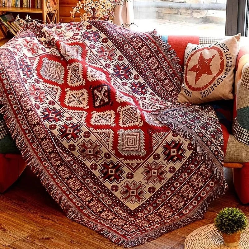 Vintage Bohemian Cotton Linen Woven Line Blanket Sofa Towel EM3