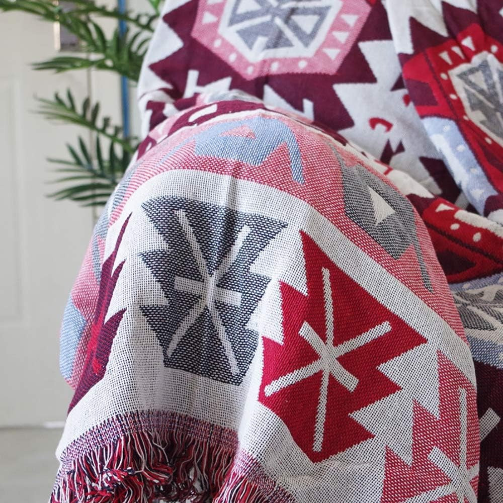 Southwestern Pattern Cotton Linen Woven Line Blanket Sofa Towel EM6