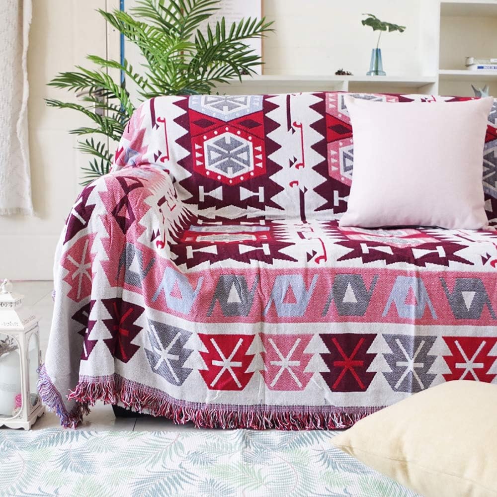 Southwestern Pattern Cotton Linen Woven Line Blanket Sofa Towel EM6