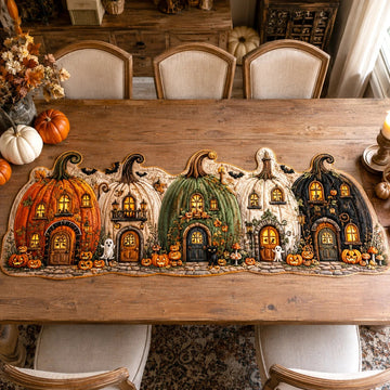 Pumpkin Village Custom Shape Quilted Table Runner SN0TV014