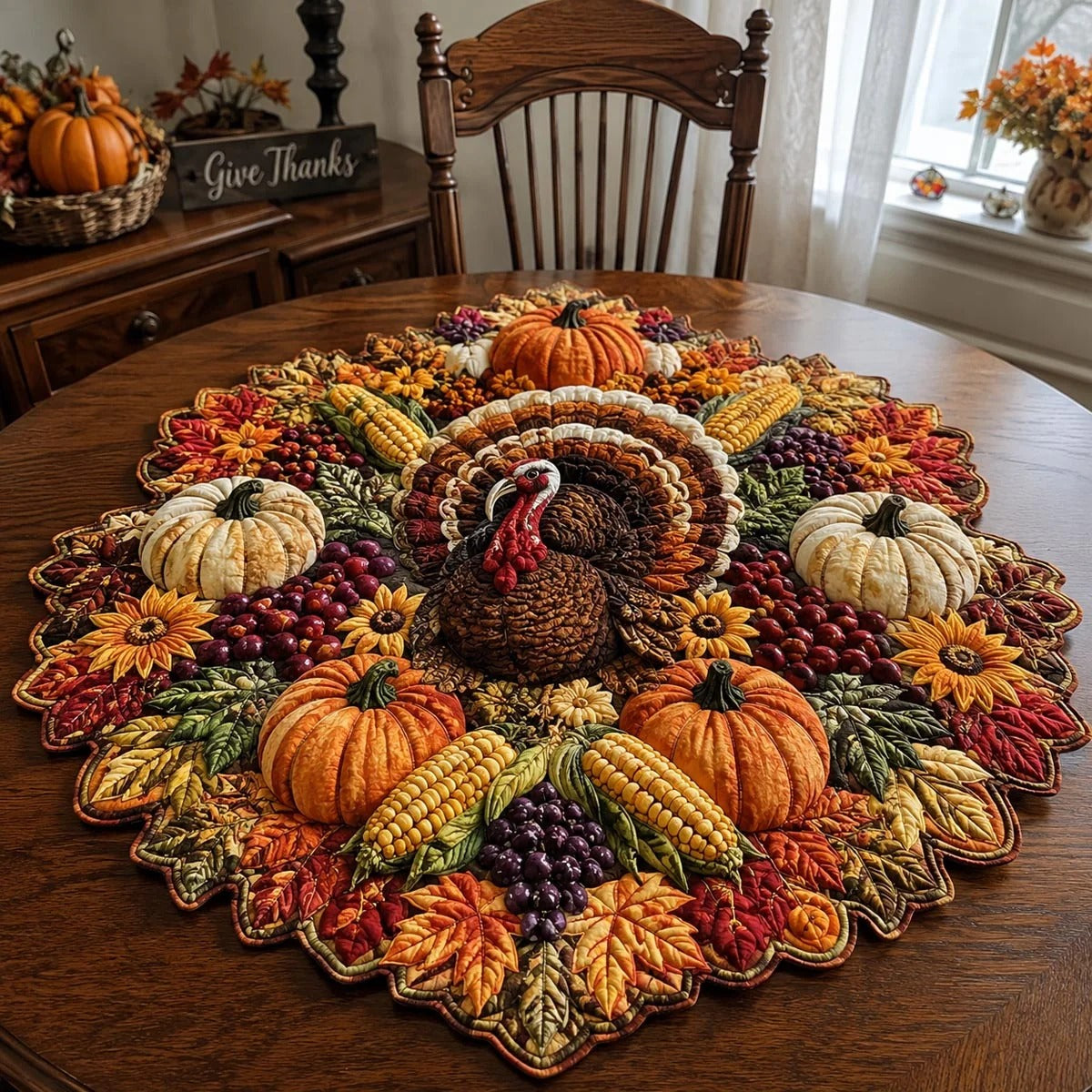 Grand Turkey Harvest Custom Shape Quilted Table Topper SN0DV250
