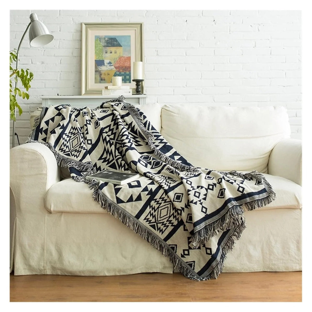Southwestern Geometric Cotton Linen Woven Line Blanket Sofa Towel EM7