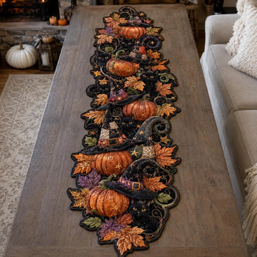 Autumn Pumpkin Harvest Custom Shape Quilted Table Runner SN0DV135