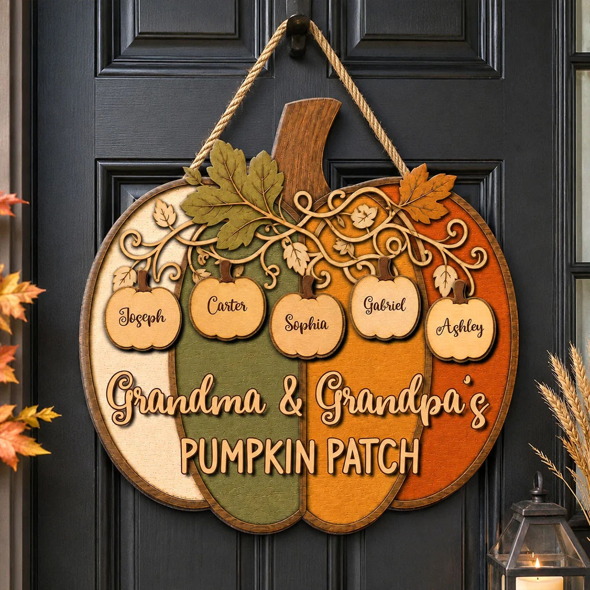 Grandma Grandpa Colorful Pumpkin 2D Flat - Personalized Wood Sign - Fall Season Decoration