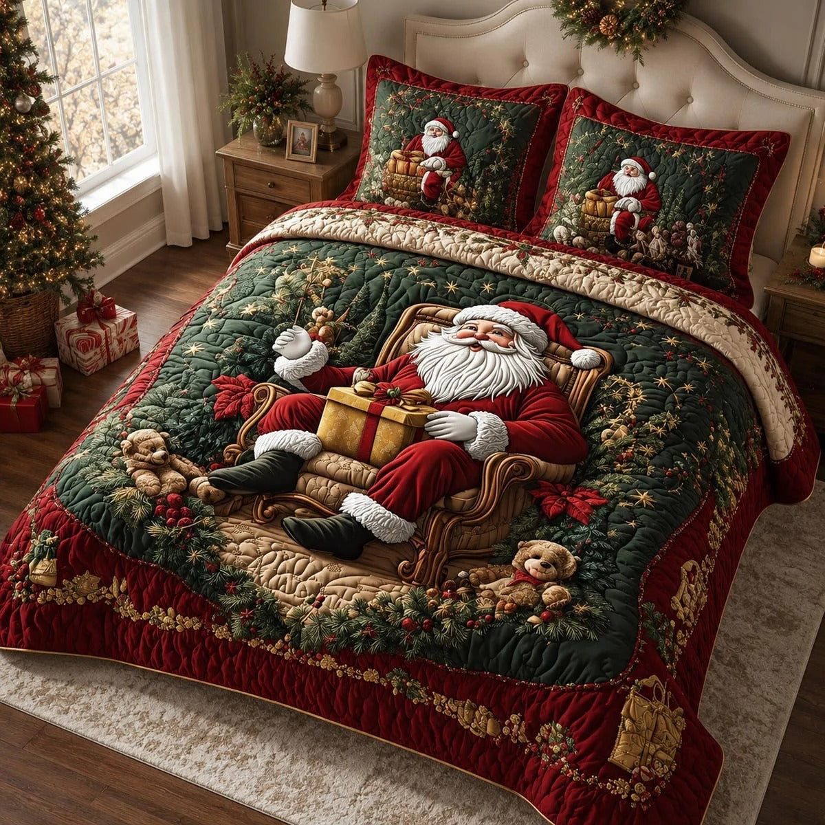Santa Christmas Eve 3-Piece Quilted Bedding Set SN0DV155
