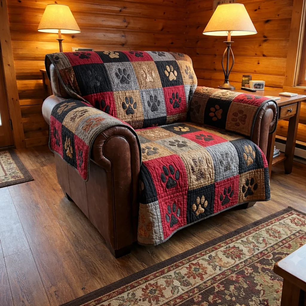 Rustic Pawprint Quilted Sofa Cover NCU0PTT2622