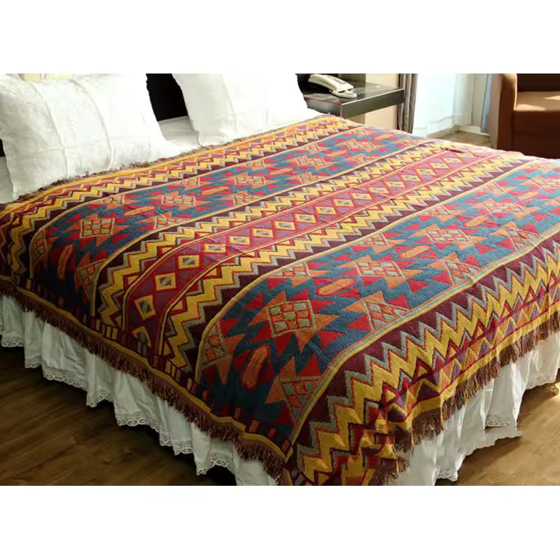 Boho Cotton Linen Woven Line Blanket Sofa Towel EM1